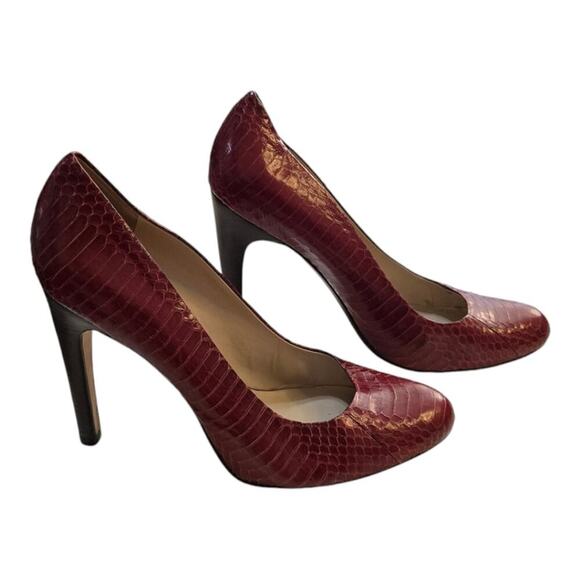 Michael Kors Burgundy Snake Embossed Leather Pointed Toe‎ Heels Pumps Size 10 - Picture 3 of 10